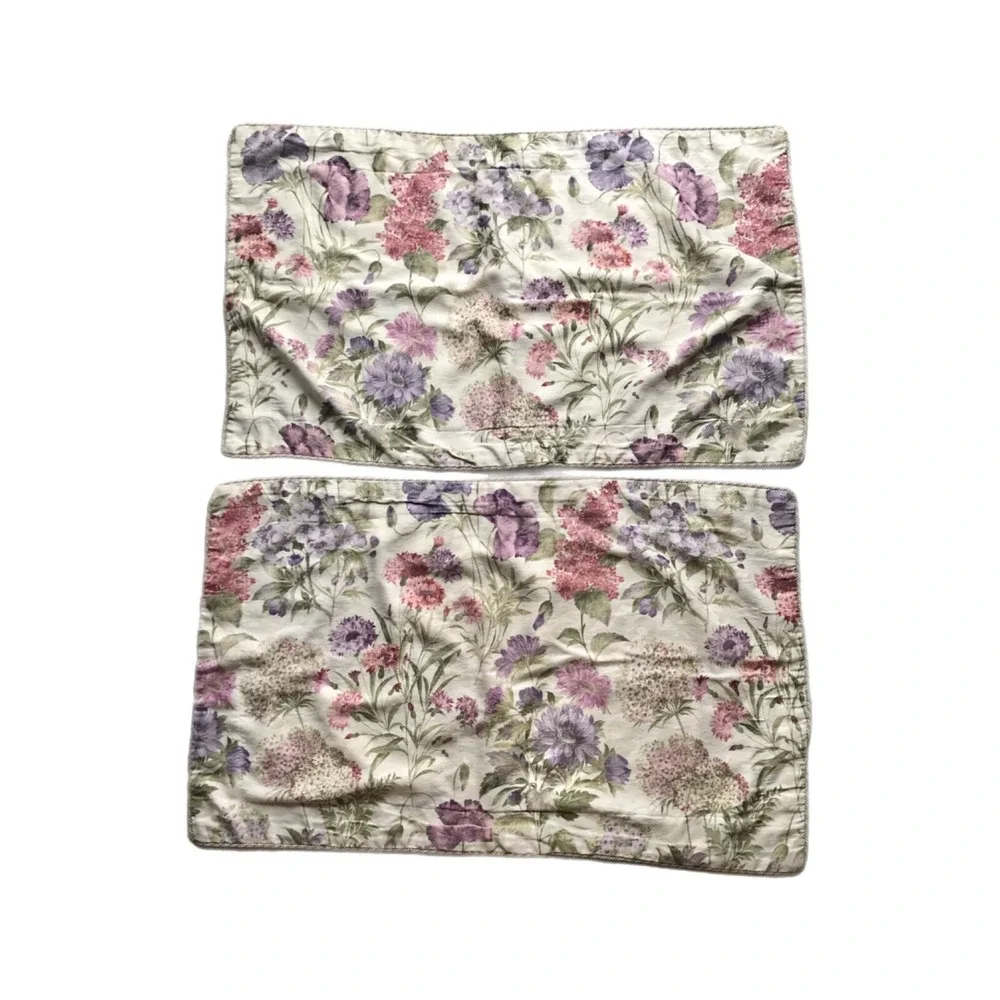 Vintage MARTEX Set of 2 Floral Pastel King Pillowcase Shams Rope Trim